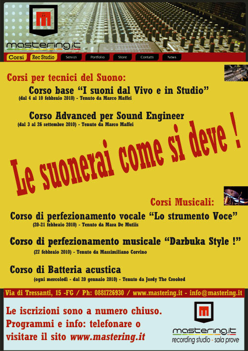 Corsi per Musicisti e Tecnici del Suono - Mastering.it / VBG Audio Labs / Foggia