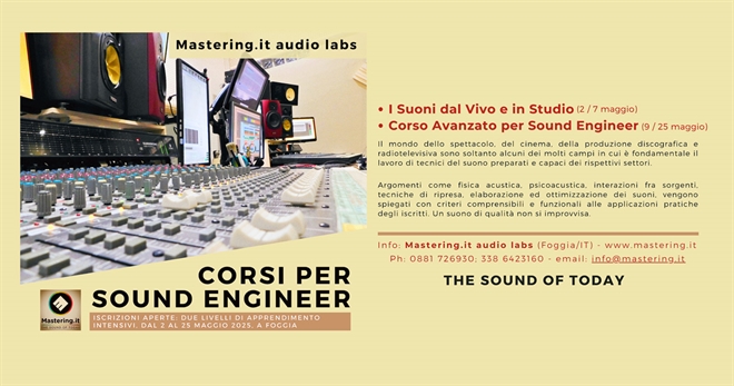 Sound Engineer: due corsi intensivi dal 2 al 25 maggio