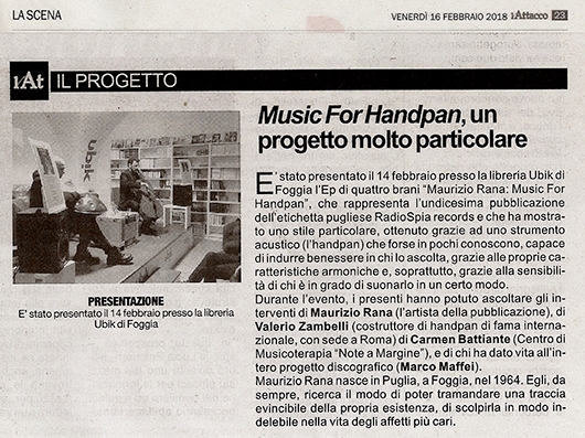 l'Attacco - 16/02/2018 - Music For Handpan, un progetto molto particolare