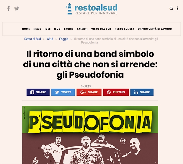 Resto al Sud - 05/01/2020 - Il ritorno di una band simbolo di una città che non si arrende: gli Pseudofonia