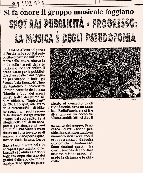 Il Quotidiano di Foggia - 21/07/2008 - Spot RAI pubblicità / progresso: La musica è degli Pseudofonia