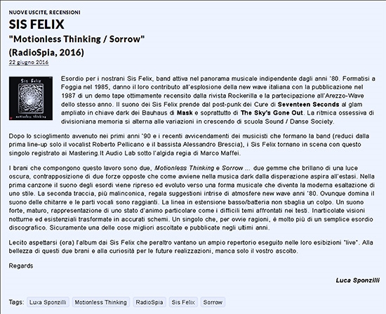 Frastuoni - Jun 26 2016 - Sis Felix (review)