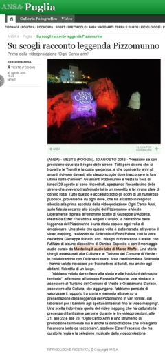 ANSA - 31 agosto 2016 - Su scogli racconto leggenda Pizzomunno