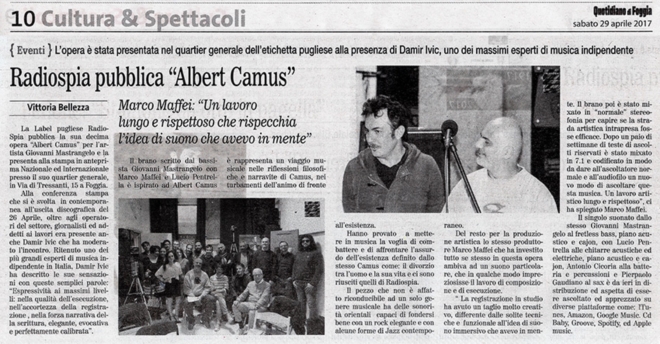 Il Quotidiano di Foggia - Apr 29 2017 - RadioSpia pubblica «Albert Camus»