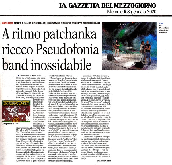 La Gazzetta del Mezzogiorno - 08 gennaio 2020 - A ritmo di patchanka riecco Pseudofonia