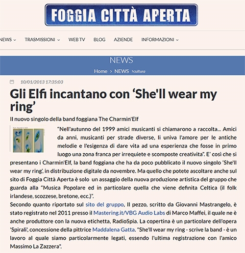 Foggia Città Aperta - Jan 01 2013 - Gli Elfi incantano con «She'll wear my ring»