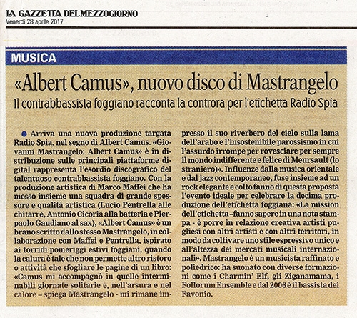 La Gazzetta del Mezzogiorno - Apr 28 2017 - Albert Camus, nuovo disco di Mastrangelo